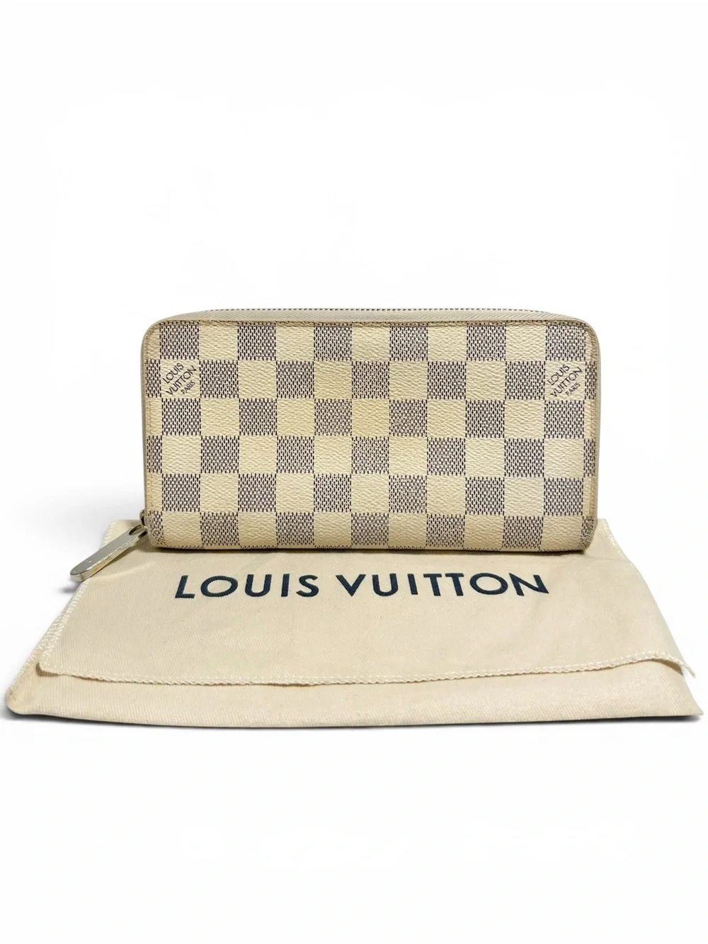 Louis Vuitton Damier Azur Leather Large Zip Around Zippy Wallet with Dust Bag